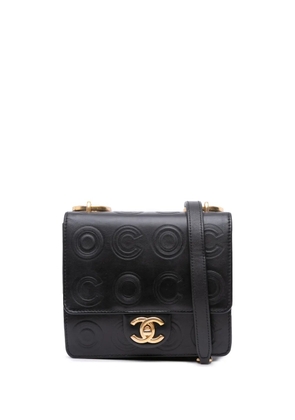 CHANEL Pre-Owned 2019 Mini Square Calfskin Coco Embossed Flap crossbody bag - Black