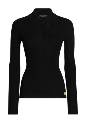 Dolce & Gabbana ribbed long-sleeve polo top - Black