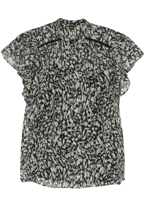 BOSS graphic-print ruched-detail shirt - Green