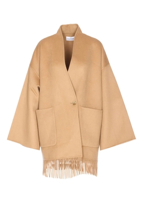 THE DYNAMIS STUDIO fringed-hem V-neck coat - Neutrals