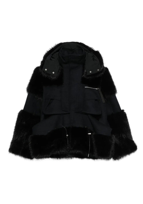 sacai faux-fur trimmed hooded jacket - Black