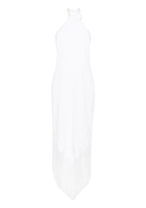 Taller Marmo halterneck fringed maxi dress - White