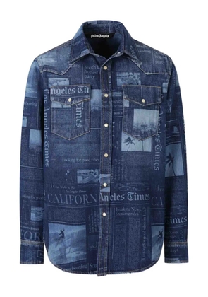 Palm Angels newspaper-print denim shirt - Blue