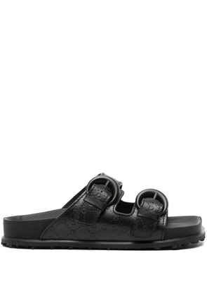 Marine Serre Moonogram-embossed leather slides - Black