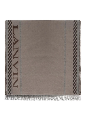 Lanvin logo-print fringed scarf - Grey