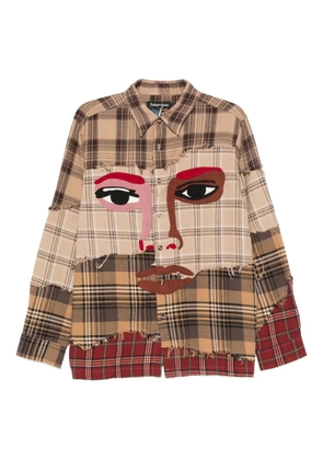 KidSuper face-appliqué plaid shirt - Brown