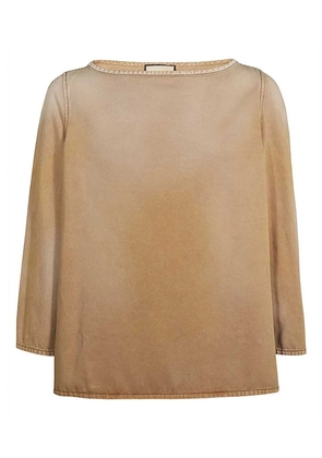 Gucci logo-embroidered denim top - Neutrals