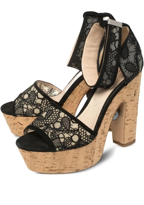 Nicholas Kirkwood 140mm lace pearl sandals - Black