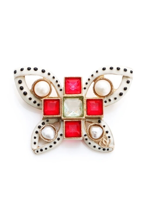 CHANEL Pre-Owned 2016 Butterfly faux-pearl brooch - Red