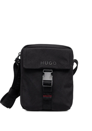 HUGO buckle-fastening logo-print messenger bag - Black