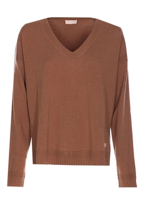 LIU JO logo-embroidered V-neck top - Brown