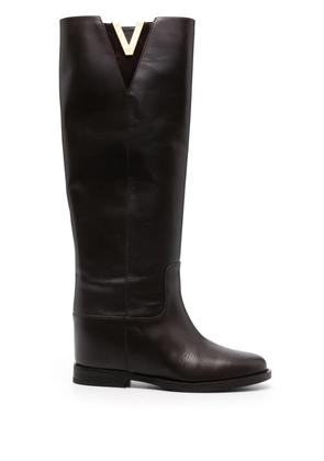 Via Roma 15 logo-plaque leather boots - Brown
