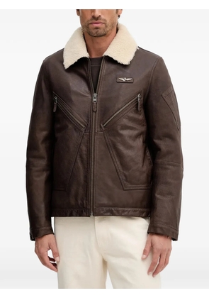 Aeronautica Militare zip-up textured-collar leather jacket - Brown