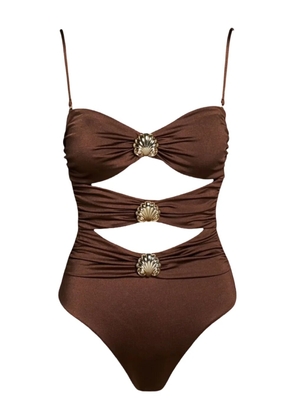 SOFIA ERHAN Sarah shell-embellished cut-out swimsuit - Brown