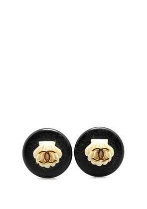 CHANEL Pre-Owned 1996 Resin CC Shell Button Clip On Earrings costume earrings - Black