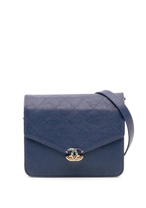 CHANEL Pre-Owned 2018 Square Quilted Grained Calfskin Cuba Thread Around Wallet On Chain crossbody bag - Blue