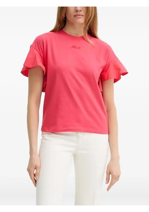 Karl Lagerfeld ruffle-detail logo-embroidered top - Pink