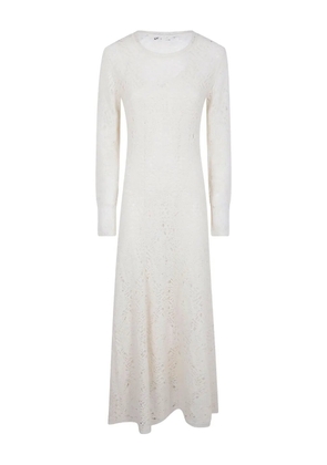 D.Exterior open-knit long-sleeve midi dress - White