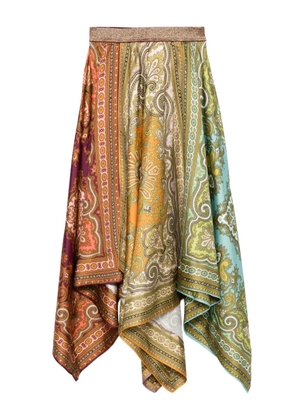 ALEMAIS Clemenza paisley-print asymmetric midi skirt - Orange