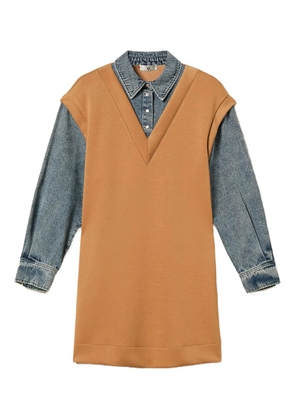 TWINSET denim-sleeved mini dress - Brown