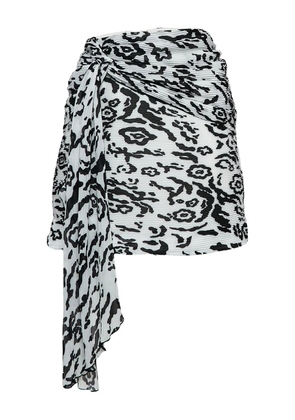 Self-Portrait pleated leopard-print skirt - White