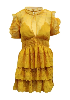 Self-Portrait embroidered tiered mini dress - Yellow