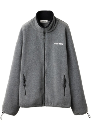 Miu Miu logo-embroidered fleece sweatshirt - Grey