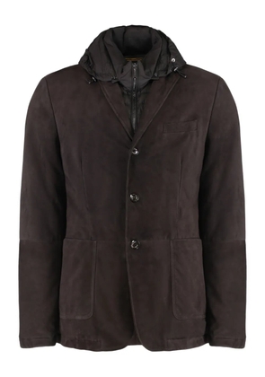 Moorer removable-hood leather jacket - Brown
