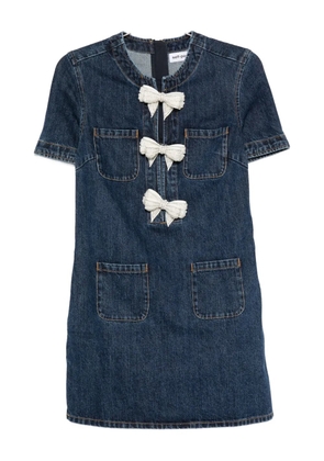 Self-Portrait bow-embellished denim dress - Blue