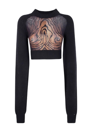 Jean Paul Gaultier wood-print wool top - Black