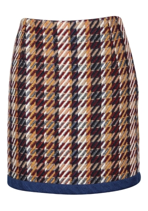 SANDRO checked-print denim-hem mini skirt - Brown