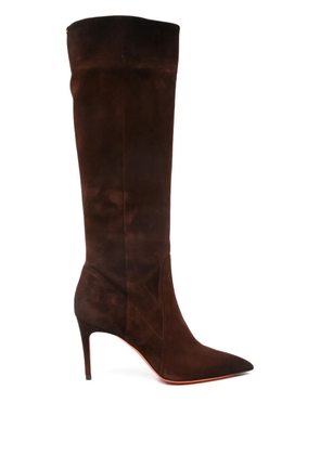 Santoni 90mm suede pointed-toe knee-high boots - Brown
