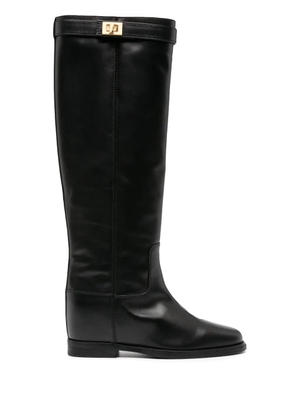 Via Roma 15 lock-detail leather knee-high boots - Black
