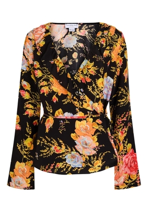 NEVER FULLY DRESSED floral ruffled wrap top - Black