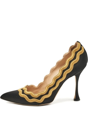 Manolo Blahnik pre-owned 110mm satin wave embroidered pumps - Black