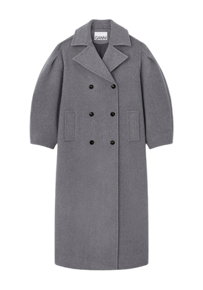GANNI balloon-sleeves double-breasted coat - Grey