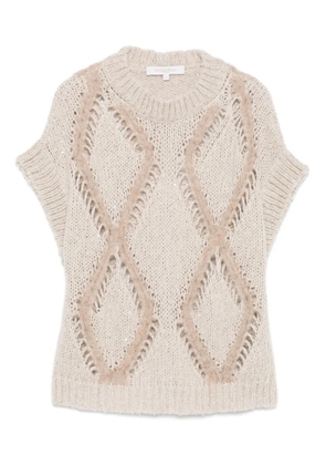 Antonelli diamond-pattern knitted top - Neutrals