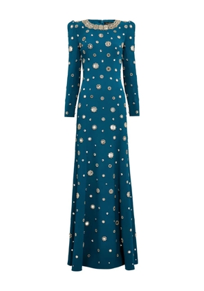 Jenny Packham mirror-embellished puff-shoulder maxi dress - Blue