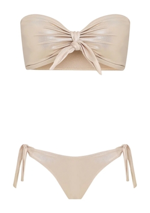 Brigitte tie-front metallic-effect bikini set - Gold
