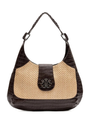 Isla Moon croc-embossed woven shoulder bag - Neutrals
