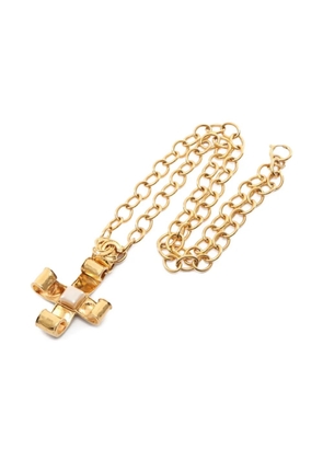 CHANEL Pre-Owned 1986-1988 cross pearl necklace - Gold