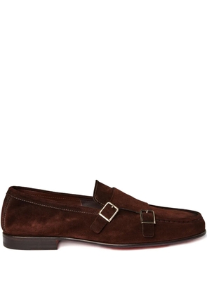 Santoni double-buckle suede loafers - Brown