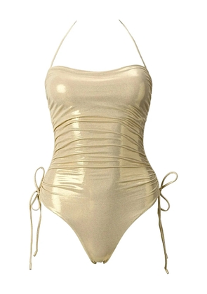 SOFIA ERHAN shimmer-effect drawstring swimsuit - Neutrals