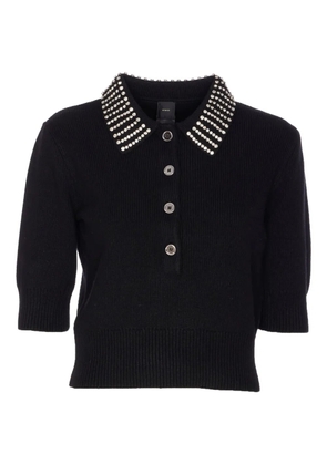 PINKO crystal-collar half-zip cropped sweater - Black