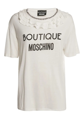 Boutique Moschino ruffle-neck logo-print T-shirt - White
