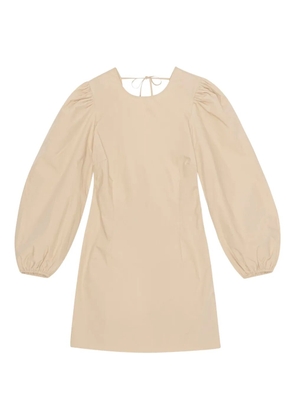 GANNI puff-sleeve tie-back mini dress - Neutrals