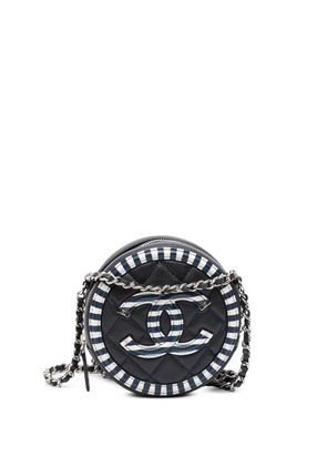 CHANEL Pre-Owned 2019 Caviar Striped CC Filigree Round crossbody bag - Blue