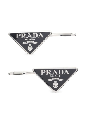 Prada Pre-Owned 1920s Fermagli enamel triangle logo hairpin - Silver