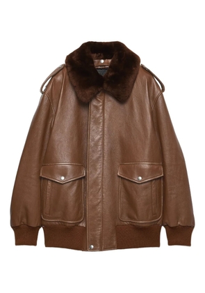 Prada shearling-collar leather jacket - Brown