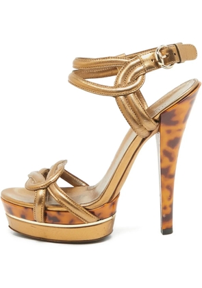 Gucci Pre-Owned 155mm knot-detail leather sandals - Gold